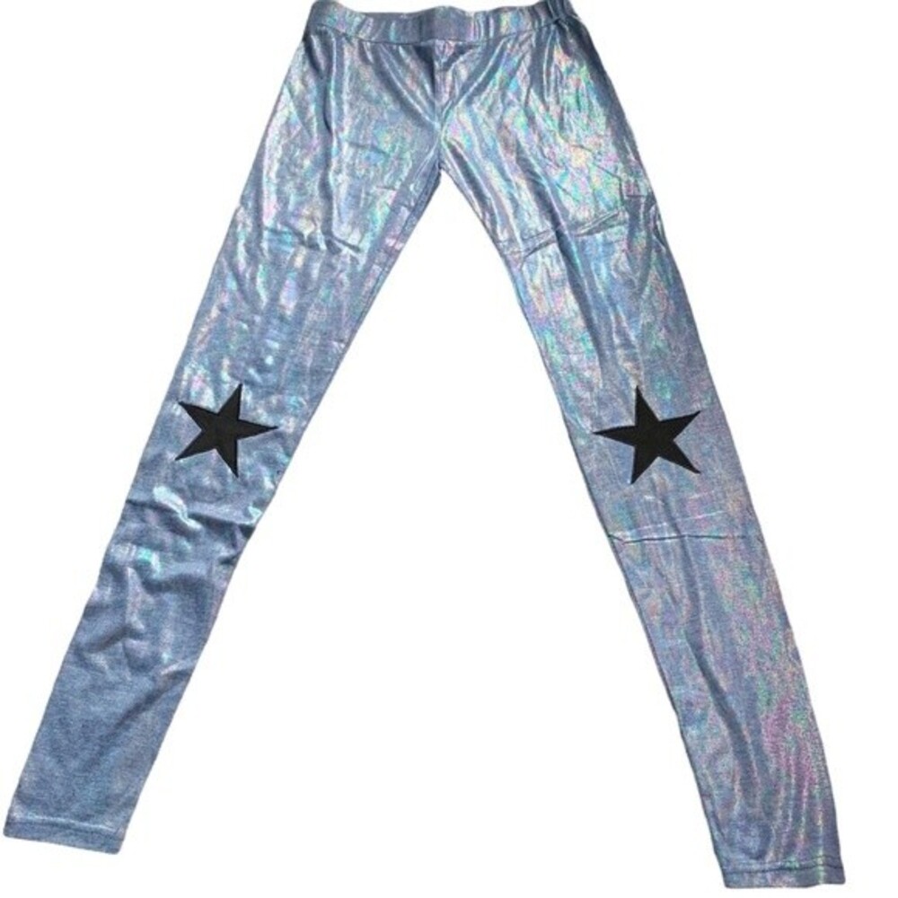 NWOT English Rose Blue Iridescent Leggings Light Weight Star Size M Women